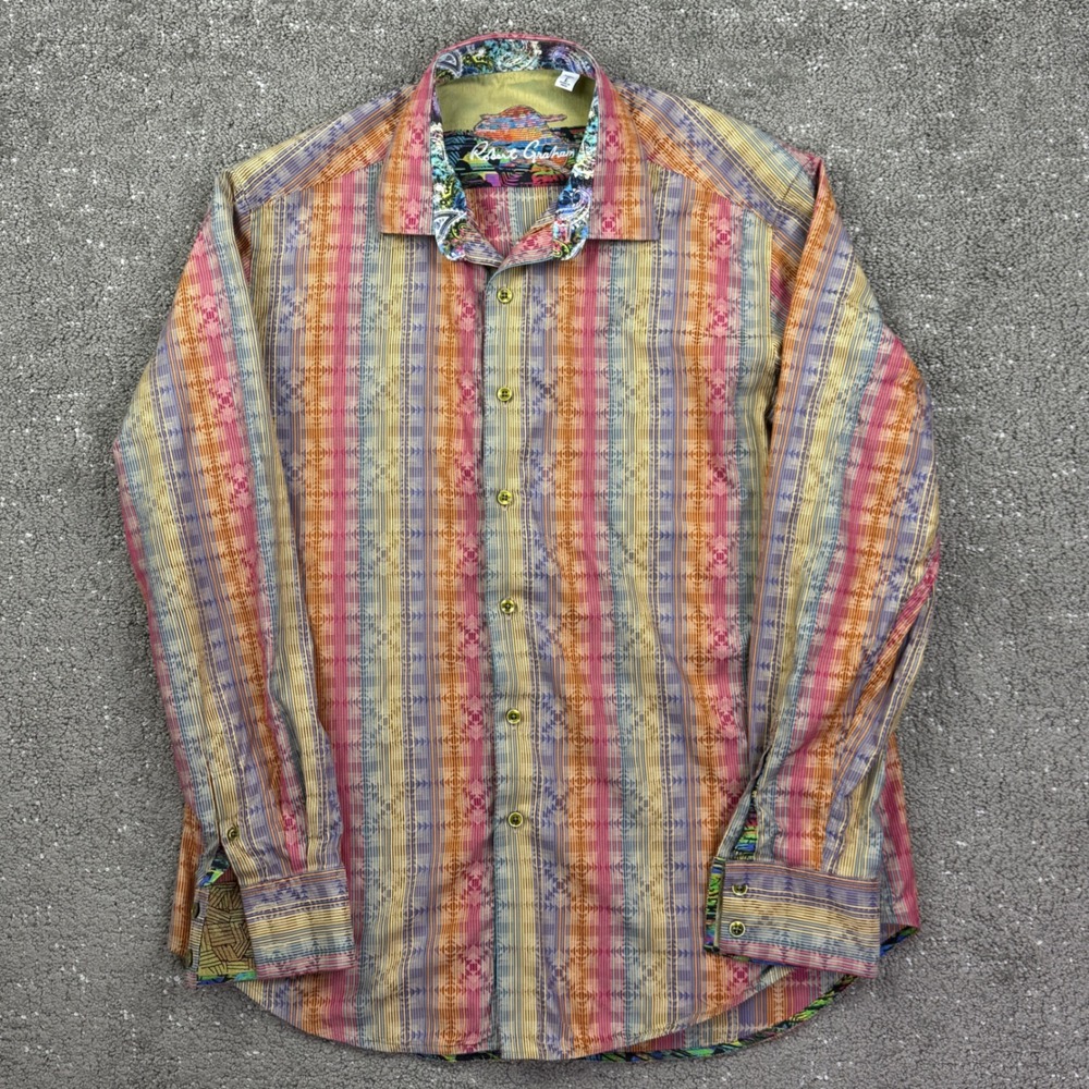 Robert Graham Button Down Shirt Mens Large Multicolor Striped Classic Fit Boho - Picture 2 of 9